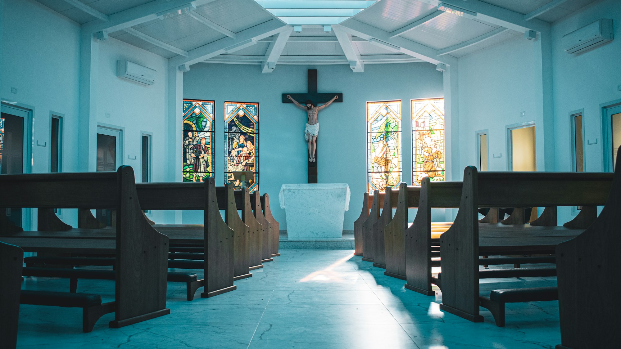 Wooden church pews