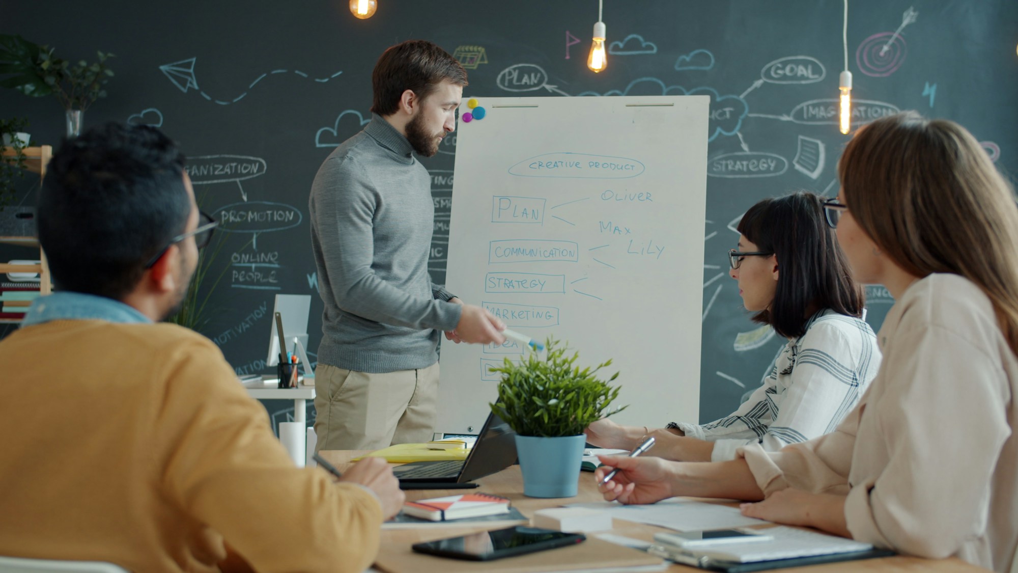 Team collaborating in office