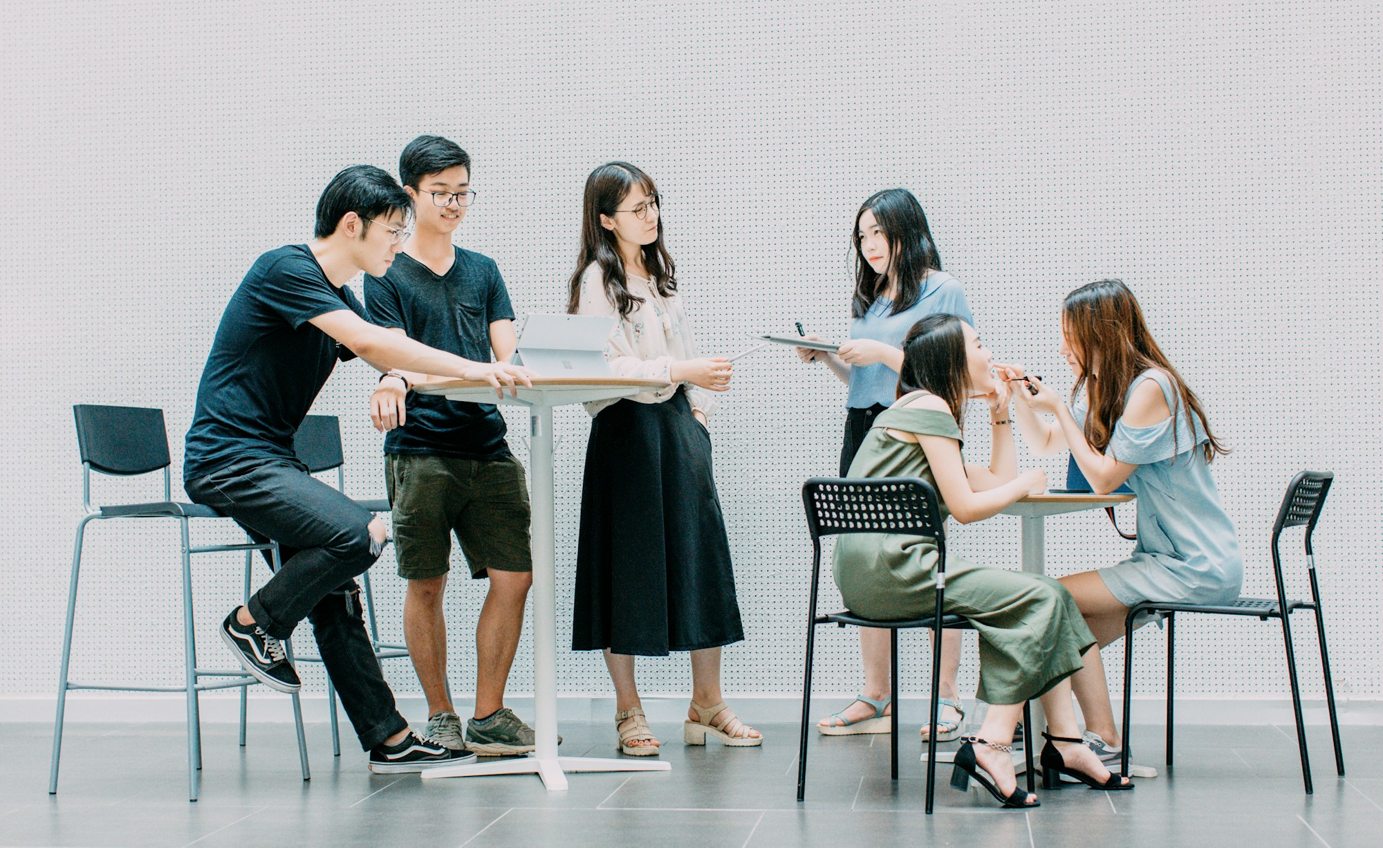 Staff and students in a meeting